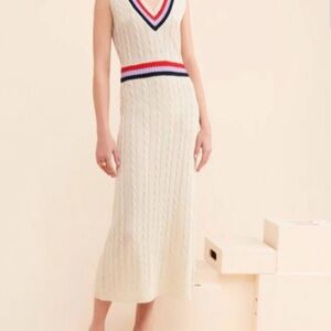 Anna Sui Cream Midi Dress with Red and Blue Accents